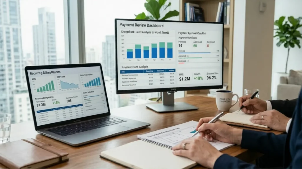 Business payment review for an adult payment gateway with subscription billing data, approval checks, and chargeback analysis