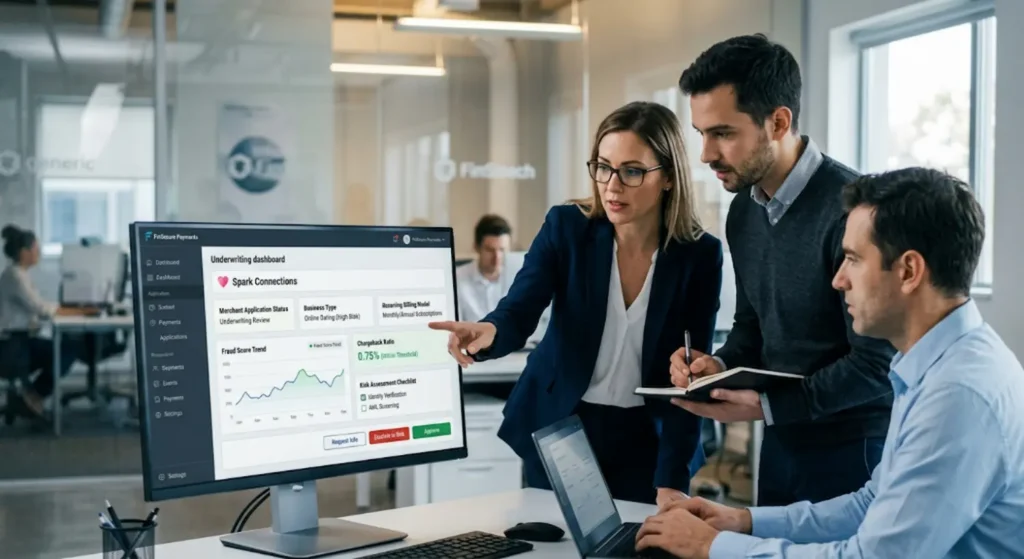 Team reviewing a high-risk payment gateway for dating sites with recurring billing and approval checks