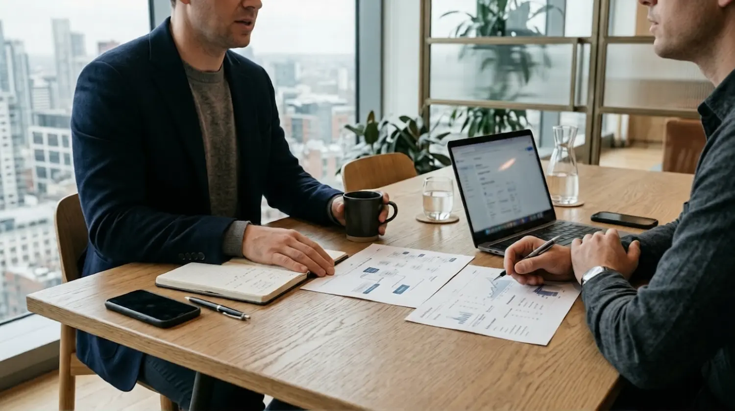 Business meeting scene showing professionals evaluating a payment processor for crypto businesses in a high-risk environment