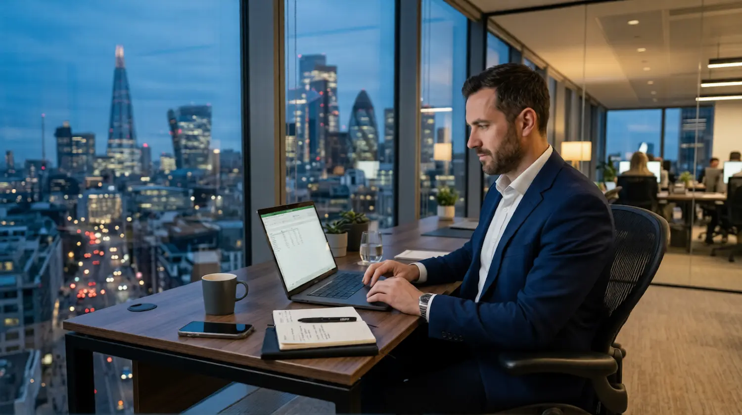 stablecoin payment strategy planning workspace with laptop and notebook for high-risk merchants
