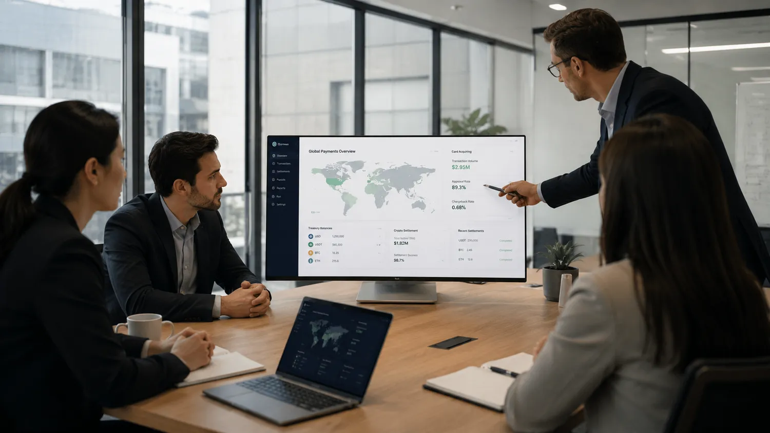 Cross-border high-risk payments and crypto settlement strategy review with global routing map