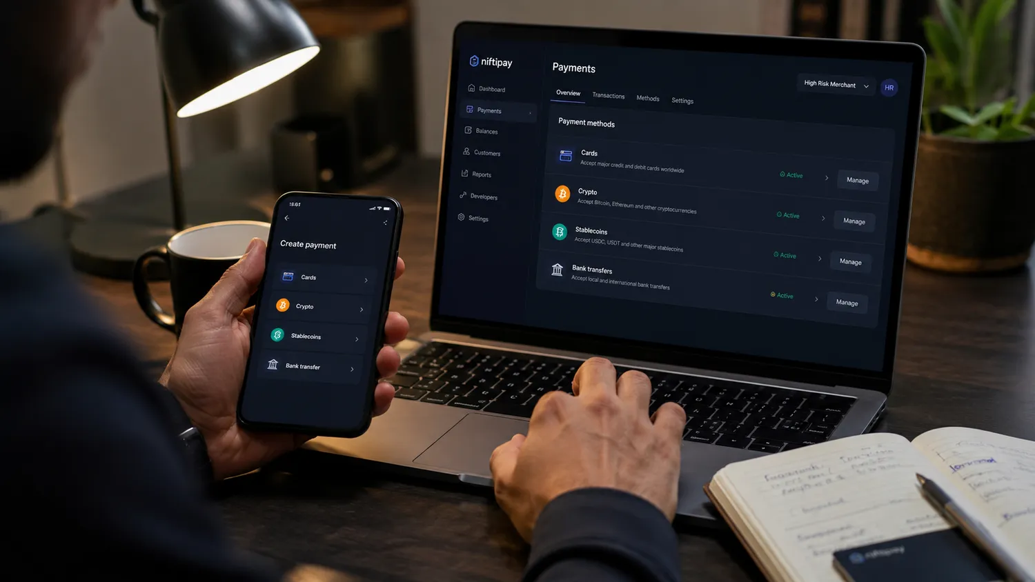Crypto and stablecoin alternative payments at checkout for payment methods for restricted businesses