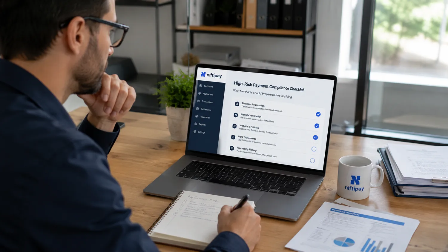 High-risk merchant compliance documents prepared for payment underwriting review