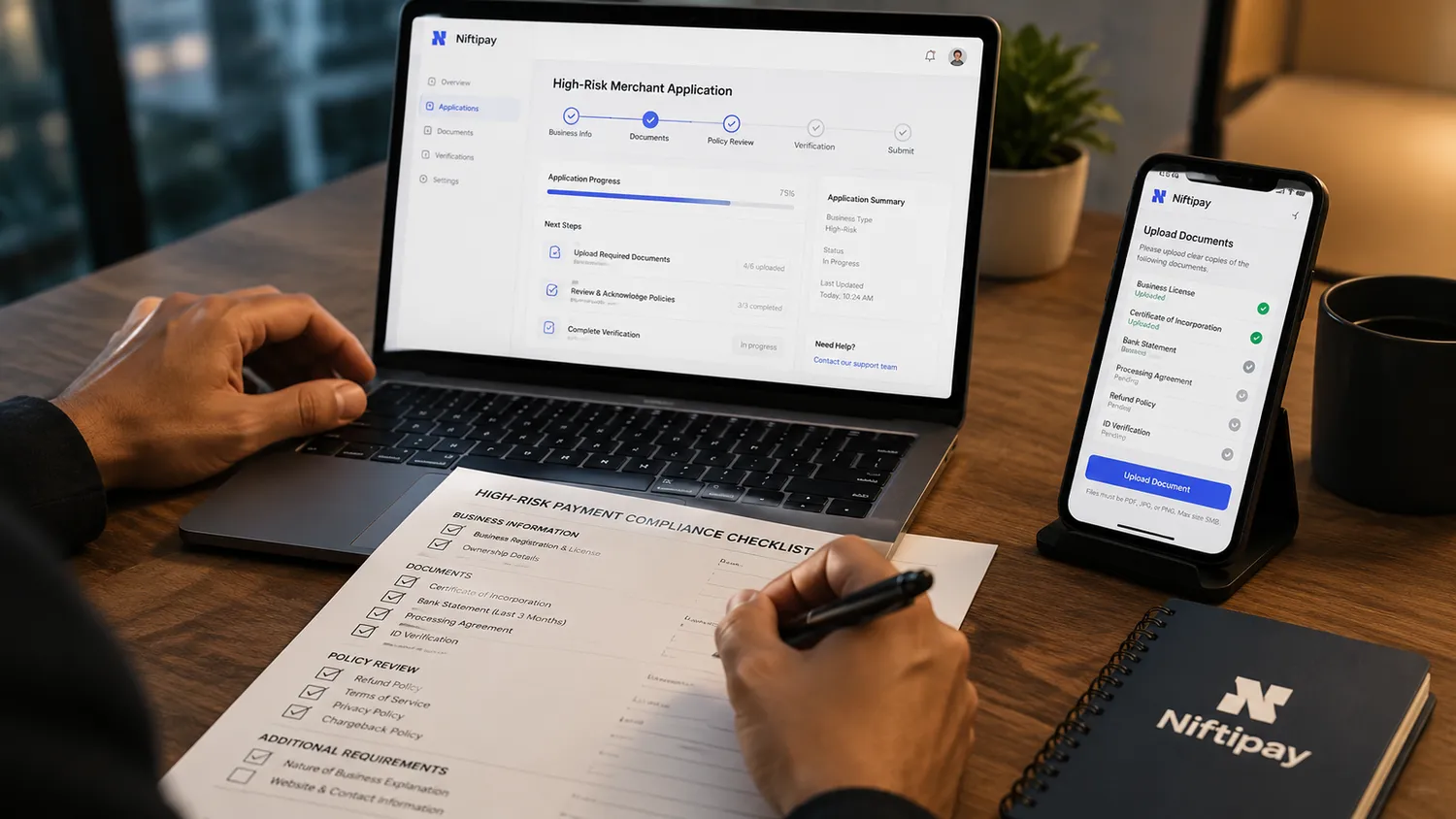 Payment compliance checklist used during high-risk merchant underwriting and approval