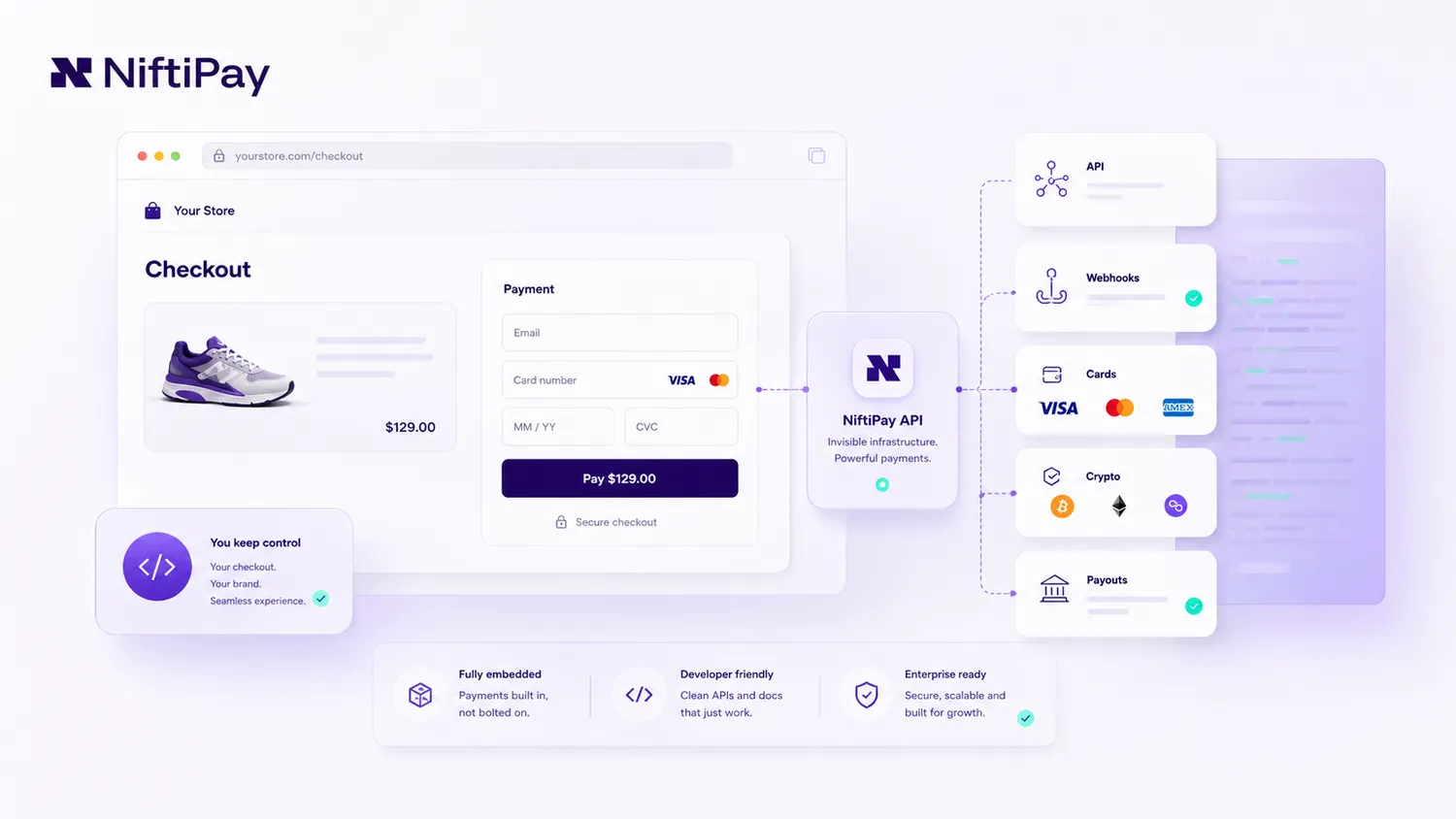 crypto marketplace payments with buyer platform and vendor payout structure