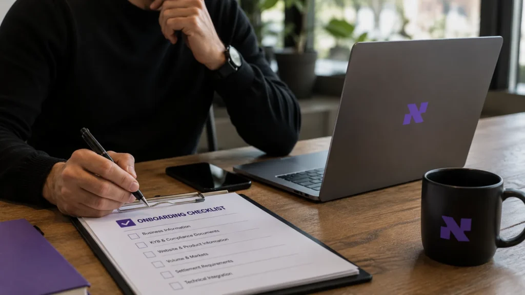 High-risk merchant onboarding checklist with KYB documents and payment setup