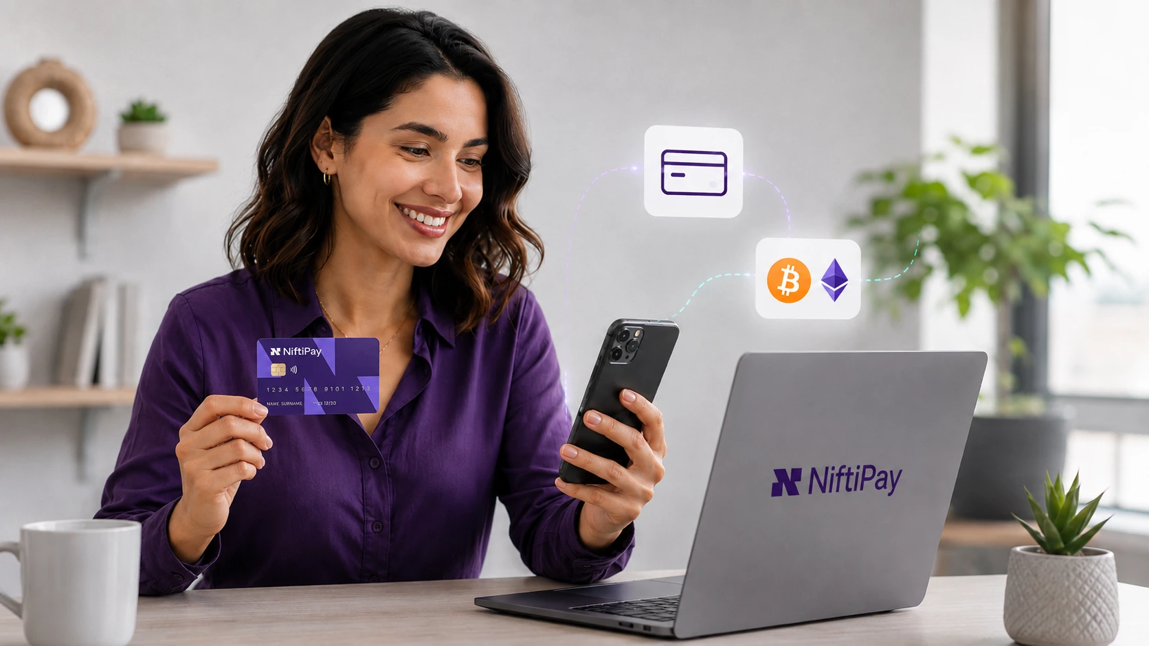 Niftipay card and crypto payment products managed from a mobile device