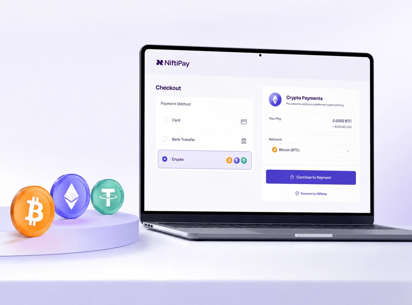 Niftipay crypto payment checkout for online businesses