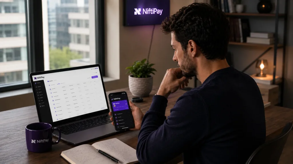 Merchant reviewing transactions, settlements and payouts on a dashboard