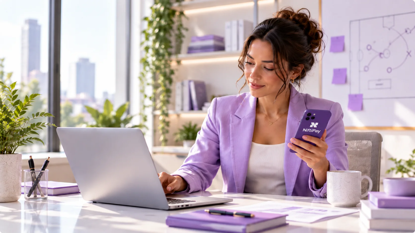 Professional working on a laptop and smartphone in a modern office, illustrating iGaming payment integration